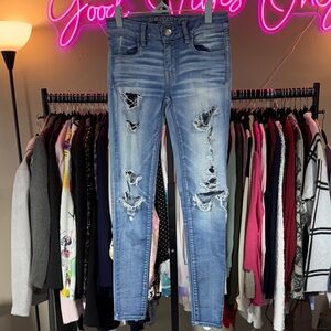 American Eagle Outfitters Light Blue Distressed Skinny Jeans